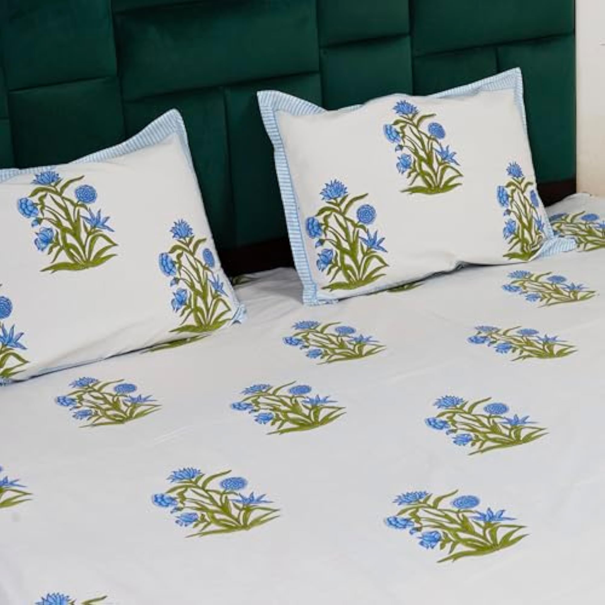 Jaipuri Hand Block Printed Cotton Bed Cover with Two Pillow Cases